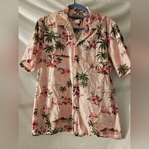 Vintage 90s RJC Hawaiian Shirt Mens L Pink Flamingos Cotton Tropical USA‎ Made